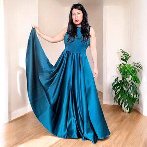 Scott McClintock vintage 80's made in USA green gown pleated dress women's 10 M